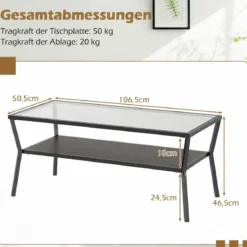 Rechteckiger Sofatisch mit Gehärteter Glasplatte & Geometrischem Metallgestell Moderner Glastisch