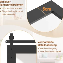 Rechteckiger Spiegel mit Holzrahmen Unbrechbarer Wandspiegel Rustikaler Hängespiegel Schwarz
