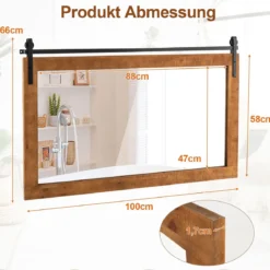 Rechteckiger Spiegel mit Holzrahmen Rustikaler Wandspiegel Unbrechbarer Hängespiegel Braun