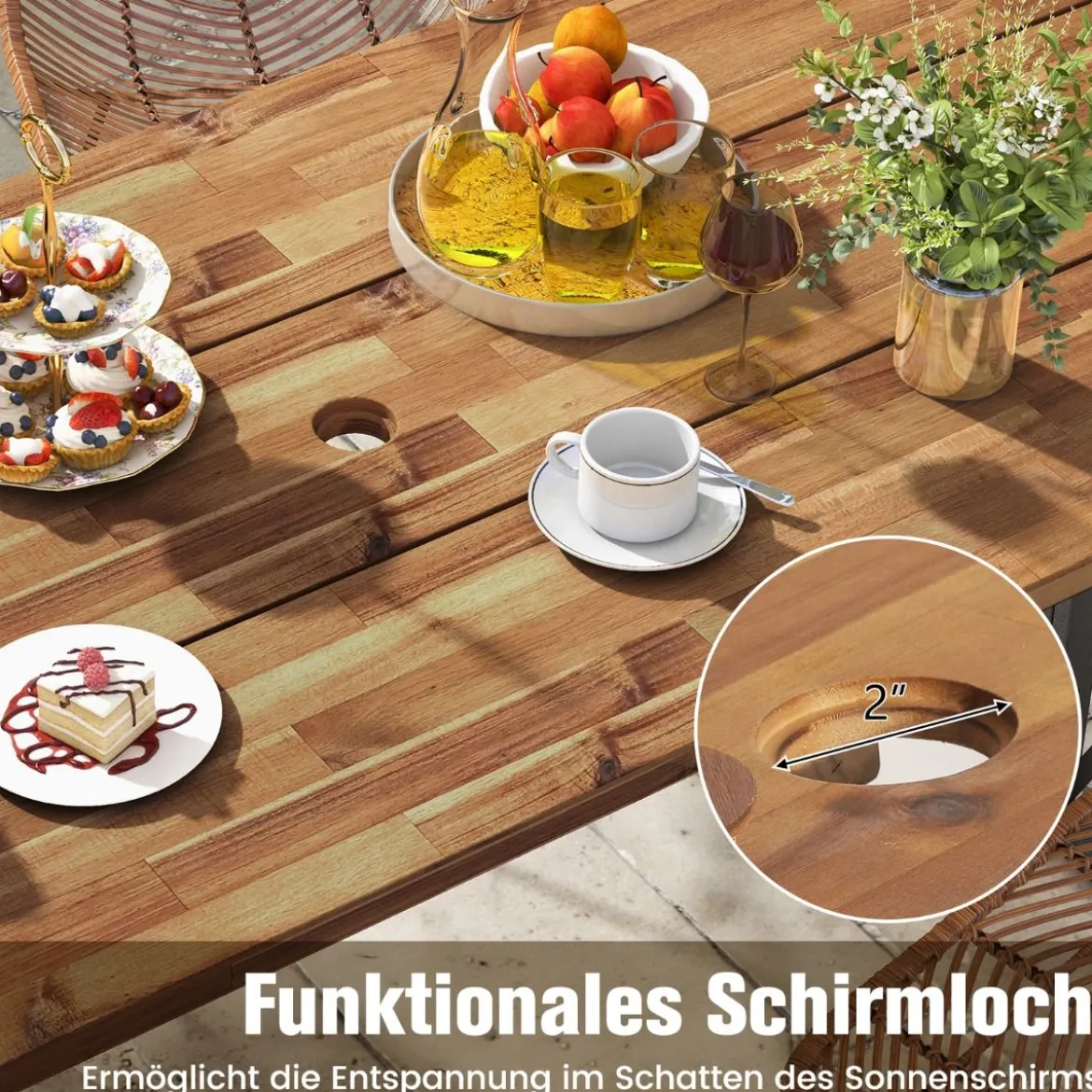 Rechteckiger Terrassentisch Robuster Esstisch aus Akazienholz 170 x 77,5 x 75 cm Braun