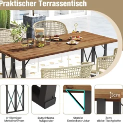 Rechteckiger Terrassentisch Robuster Esstisch aus Akazienholz 170 x 77,5 x 75 cm Braun