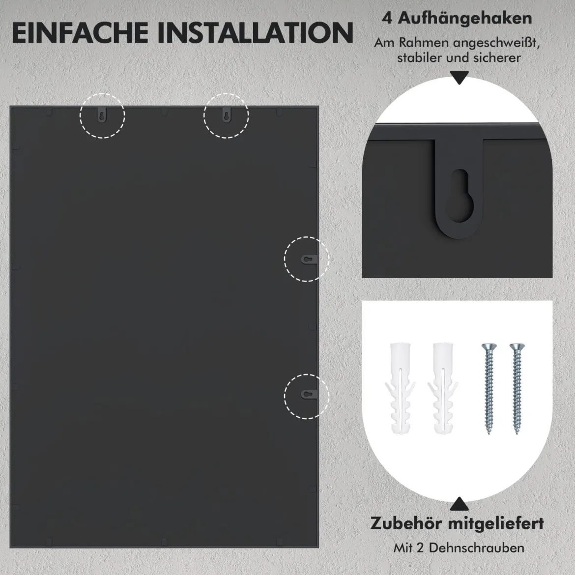 Rechteckiger Wandspiegel mit Metallrahmen Dekorativer Hängespiegel Dekospiegel 100 x 70 cm