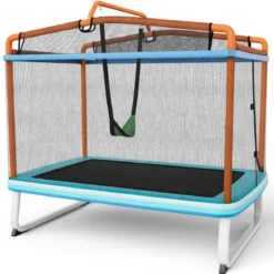 Rechteckiges 3-in-1-Trampolin für Kinder Großes Freizeittrampolin mit Netz 190 x 124 cm