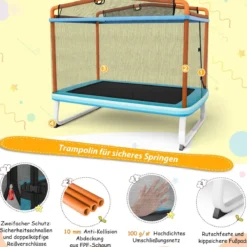 Rechteckiges 3-in-1-Trampolin für Kinder Großes Freizeittrampolin mit Netz 190 x 124 cm