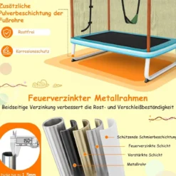 Rechteckiges 3-in-1-Trampolin für Kinder Großes Freizeittrampolin mit Netz 190 x 124 cm
