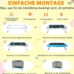 Rechteckiges 3-in-1-Trampolin für Kinder Großes Freizeittrampolin mit Netz 190 x 124 cm