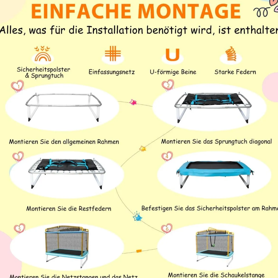 Rechteckiges 3-in-1-Trampolin für Kinder Großes Freizeittrampolin mit Netz 190 x 124 cm