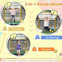 Rechteckiges 3-in-1-Trampolin für Kinder Großes Freizeittrampolin mit Netz 190 x 124 cm