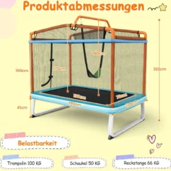Rechteckiges 3-in-1-Trampolin für Kinder Großes Freizeittrampolin mit Netz 190 x 124 cm