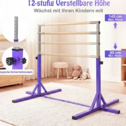 Reckstange Gymnastikstange horizontale Turnreck mit 12-facher Höhenverstellung von 85-145 cm bis 150 kg belastbar