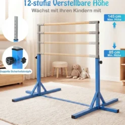 Reckstange Gymnastikstange horizontale Turnreck mit 12-facher Höhenverstellung von 85-145 cm bis 150 kg belastbar