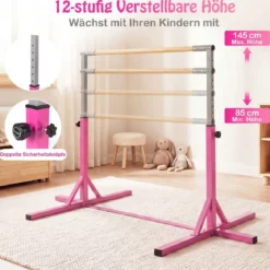 Reckstange Gymnastikstange horizontale Turnreck mit 12-facher Höhenverstellung von 85-145 cm bis 150 kg belastbar