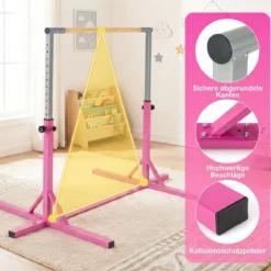 Reckstange Gymnastikstange horizontale Turnreck mit 12-facher Höhenverstellung von 85-145 cm bis 150 kg belastbar