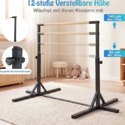 Reckstange Gymnastikstange horizontale Turnreck mit 12-facher Höhenverstellung von 85-145 cm bis 150 kg belastbar