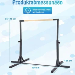 Reckstange Gymnastikstange horizontale Turnreck mit 12-facher Höhenverstellung von 85-145 cm bis 150 kg belastbar