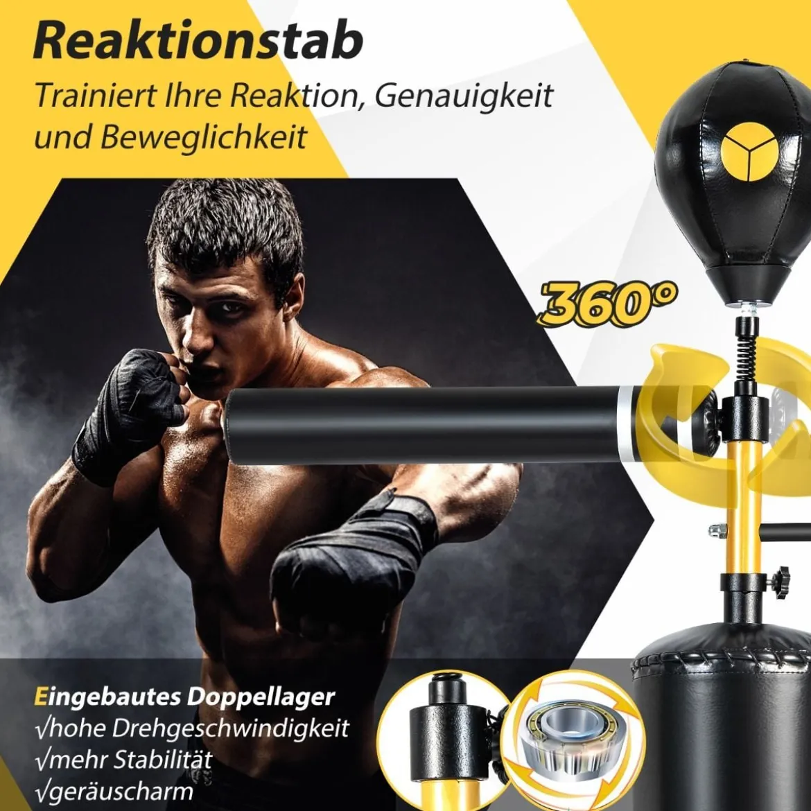 360 °Reflexstange mit 2 Speedbällen Stehend Punchingball Höhenverstellbarer Standboxsack