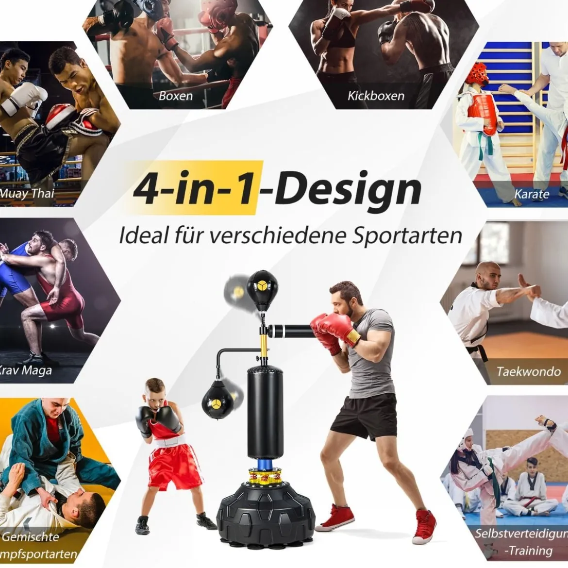 360 °Reflexstange mit 2 Speedbällen Stehend Punchingball Höhenverstellbarer Standboxsack