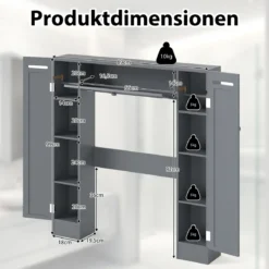 Regal über der Toilette freistehender Badezimmerschrank mit verstellbaren Regalen Toilettenpapierhalter Grau