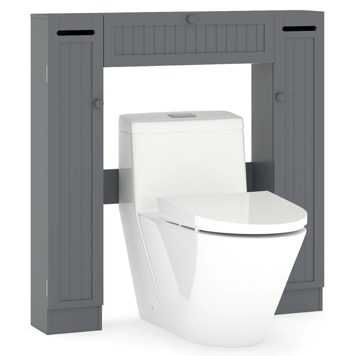 Regal über der Toilette freistehender Badezimmerschrank mit verstellbaren Regalen Toilettenpapierhalter Grau