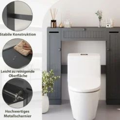 Regal über der Toilette freistehender Badezimmerschrank mit verstellbaren Regalen Toilettenpapierhalter Grau