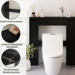 Regal über der Toilette freistehender Badezimmerschrank mit verstellbaren Regalen Toilettenpapierhalter Schwarz
