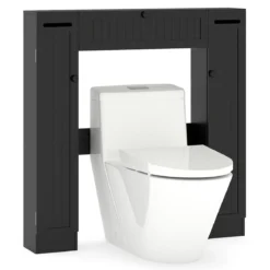 Regal über der Toilette freistehender Badezimmerschrank mit verstellbaren Regalen Toilettenpapierhalter Schwarz