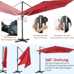 Regenschirm mit 3 Neigungseinstellungen Sonnenschirm Ampelschirm 300 x 300 x 273 cm
