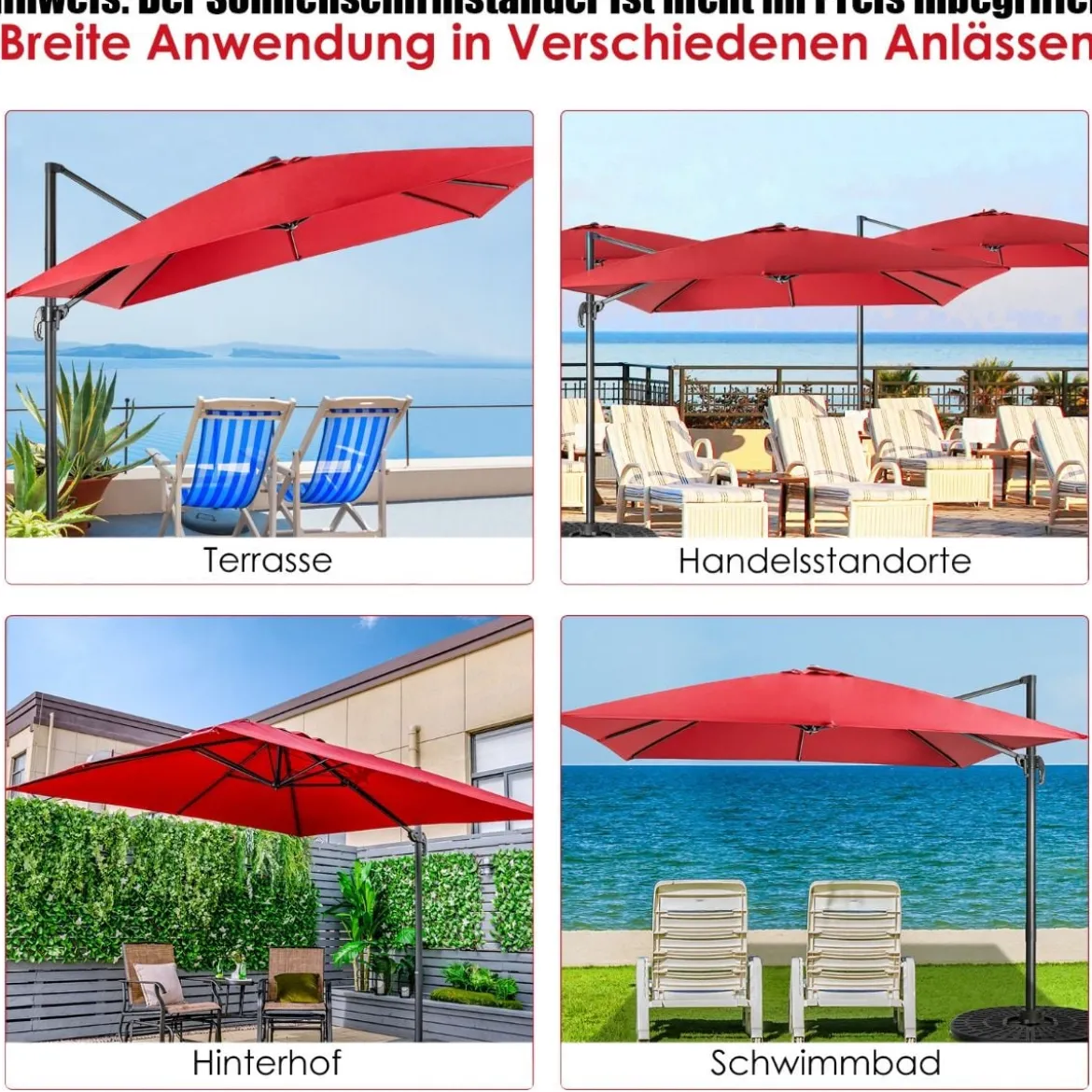 Regenschirm mit 3 Neigungseinstellungen Sonnenschirm Ampelschirm 300 x 300 x 273 cm