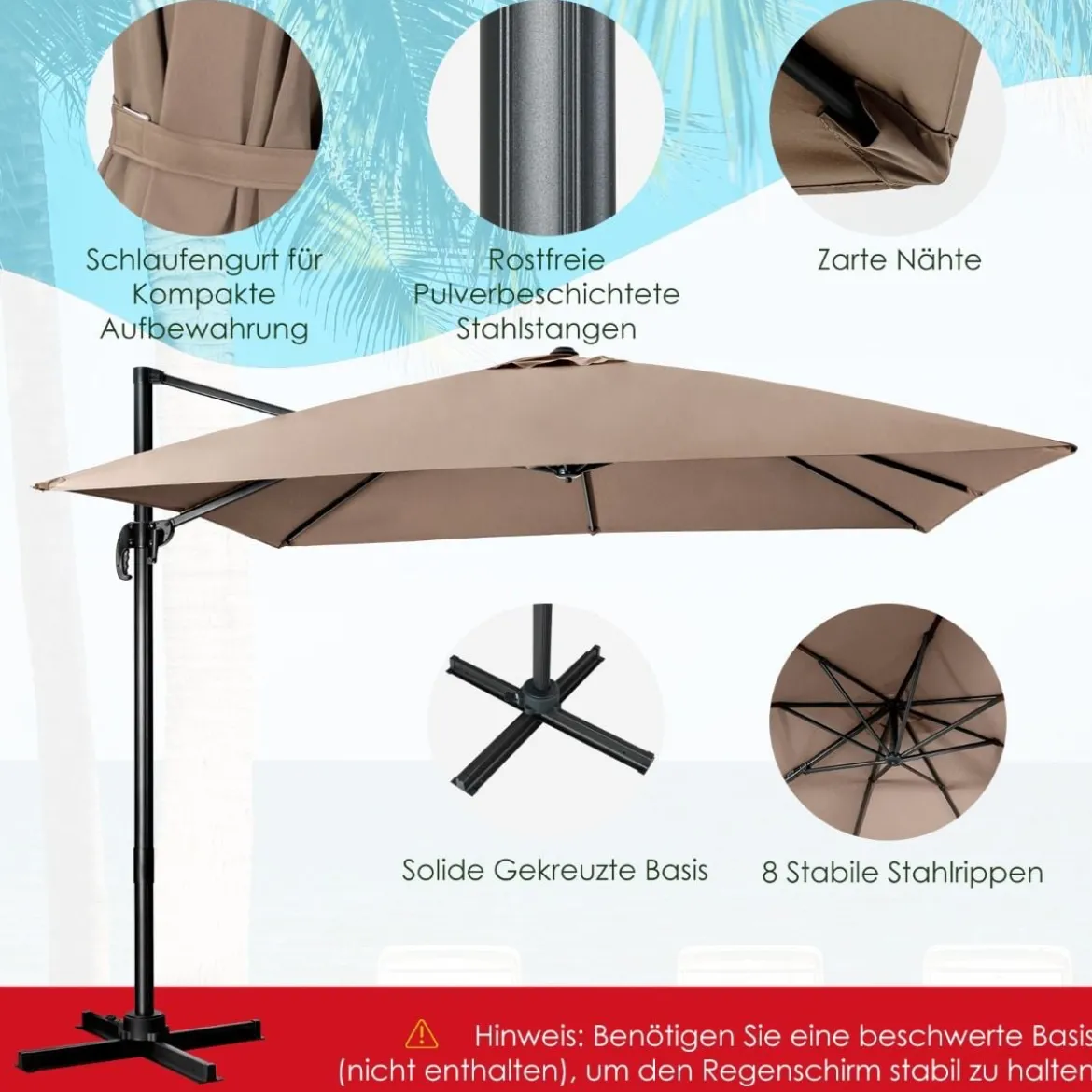Regenschirm mit 3 Neigungseinstellungen Sonnenschirm Ampelschirm 300 x 300 x 273 cm