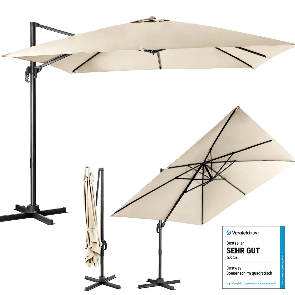 Regenschirm mit 3 Neigungseinstellungen Sonnenschirm Ampelschirm 300 x 300 x 273 cm