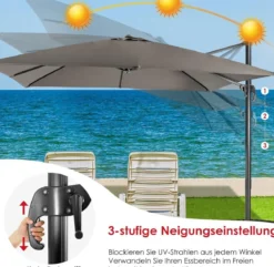 Regenschirm mit 3 Neigungseinstellungen Sonnenschirm Ampelschirm 300 x 300 x 273 cm