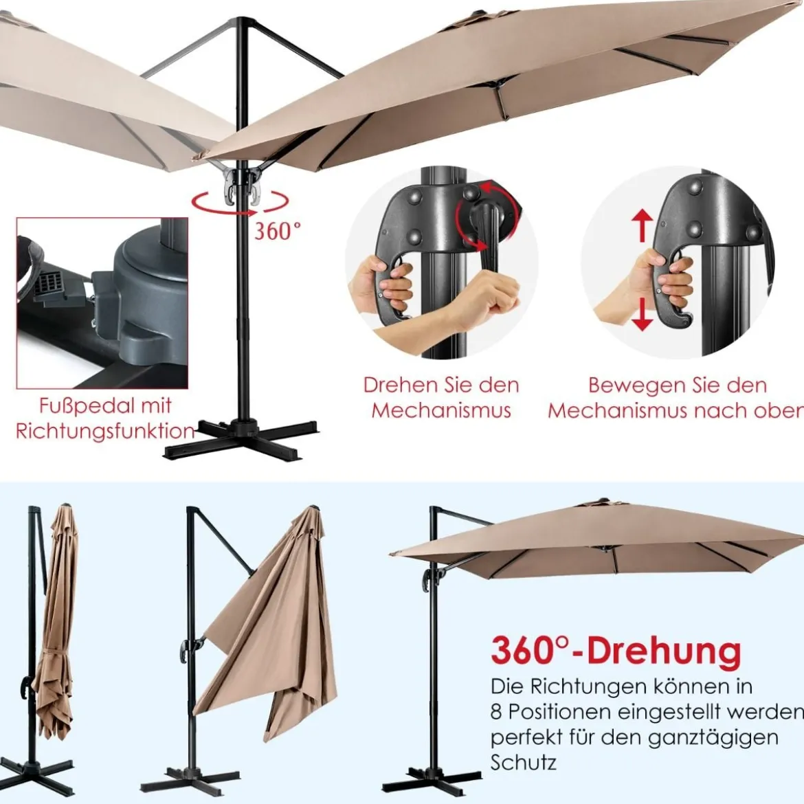 Regenschirm mit 3 Neigungseinstellungen Sonnenschirm Ampelschirm 300 x 300 x 273 cm