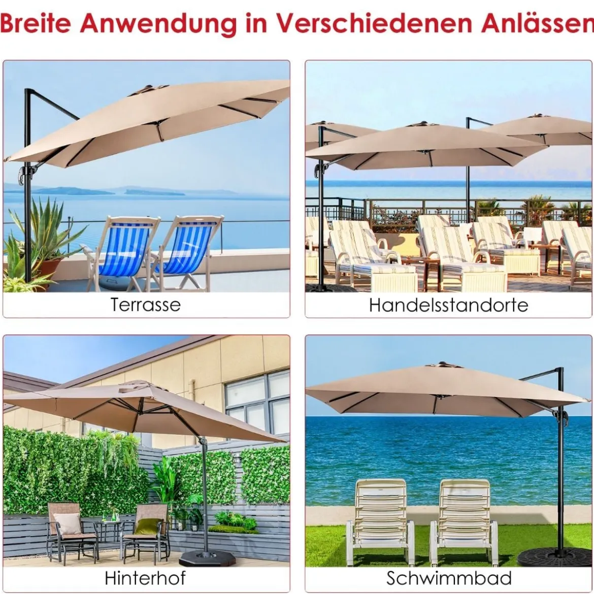 Regenschirm mit 3 Neigungseinstellungen Sonnenschirm Ampelschirm 300 x 300 x 273 cm