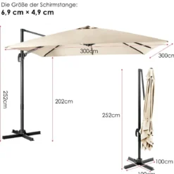 Regenschirm mit 3 Neigungseinstellungen Sonnenschirm Ampelschirm 300 x 300 x 273 cm