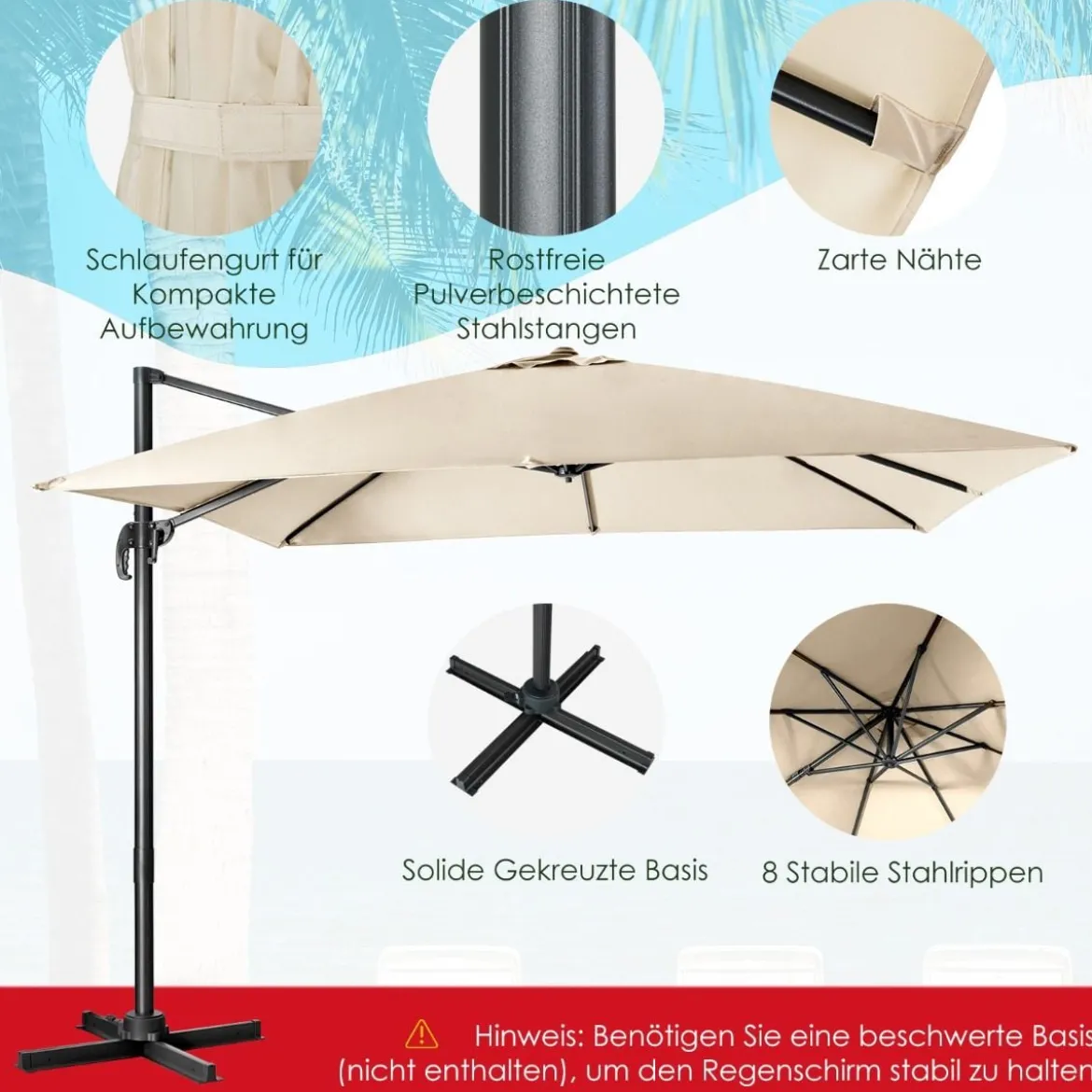 Regenschirm mit 3 Neigungseinstellungen Sonnenschirm Ampelschirm 300 x 300 x 273 cm