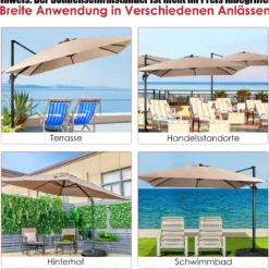 Regenschirm mit 3 Neigungseinstellungen Sonnenschirm Ampelschirm 300 x 300 x 273 cm