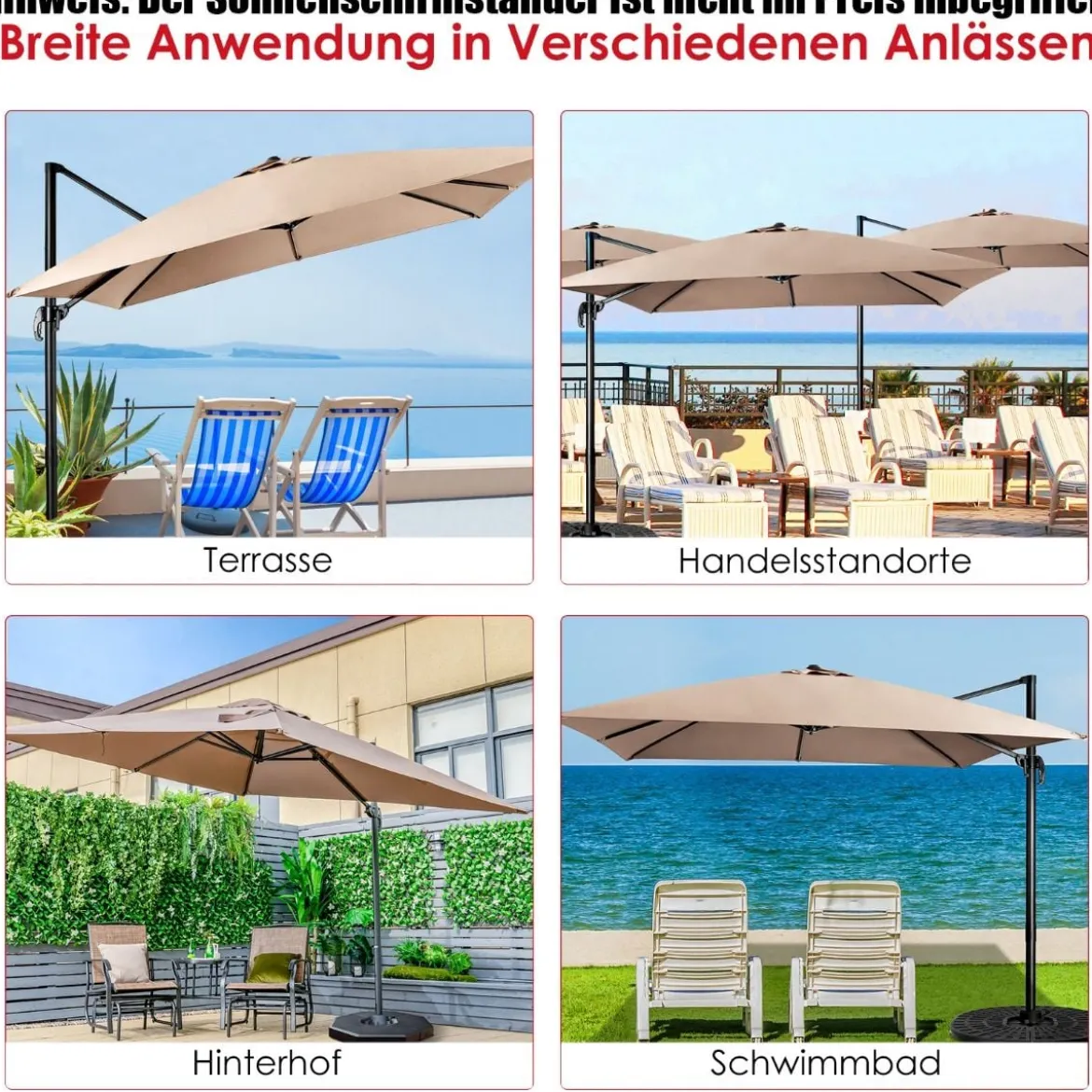 Regenschirm mit 3 Neigungseinstellungen Sonnenschirm Ampelschirm 300 x 300 x 273 cm