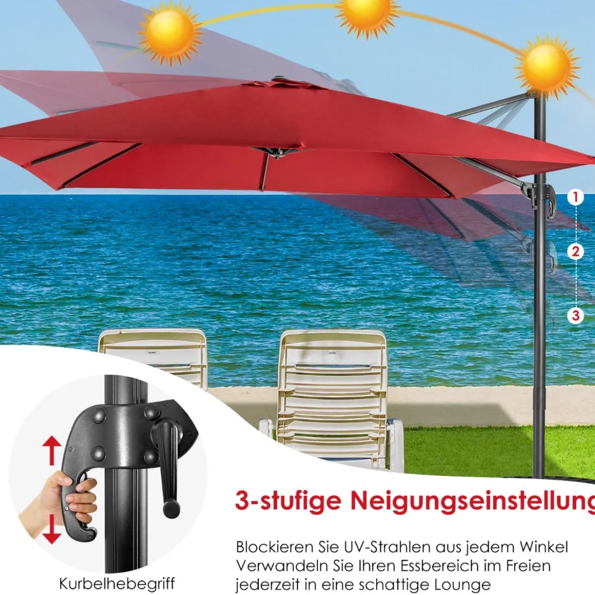 Regenschirm mit 3 Neigungseinstellungen Sonnenschirm Ampelschirm 300 x 300 x 273 cm