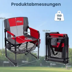 Regiestuhl Klappbar Campingstuhl mit Mesh-Ablage Getränkehalter & Flaschenöffner bis 150 kg Belastbar Rot