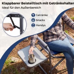 Regiestuhl Klappbarer Campingstuhl mit Seitentisch & Getränkehalter Blau/Schwarz/Grün