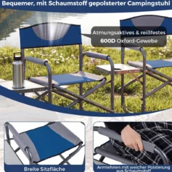 Regiestuhl Klappbarer Campingstuhl mit Seitentisch & Getränkehalter Blau/Schwarz/Grün