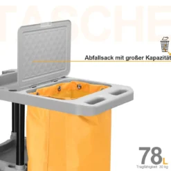 Reinigungswagen Putzwagen Wischwagen mit Abfallsack 108 x 55,5 x 98 cm Grau