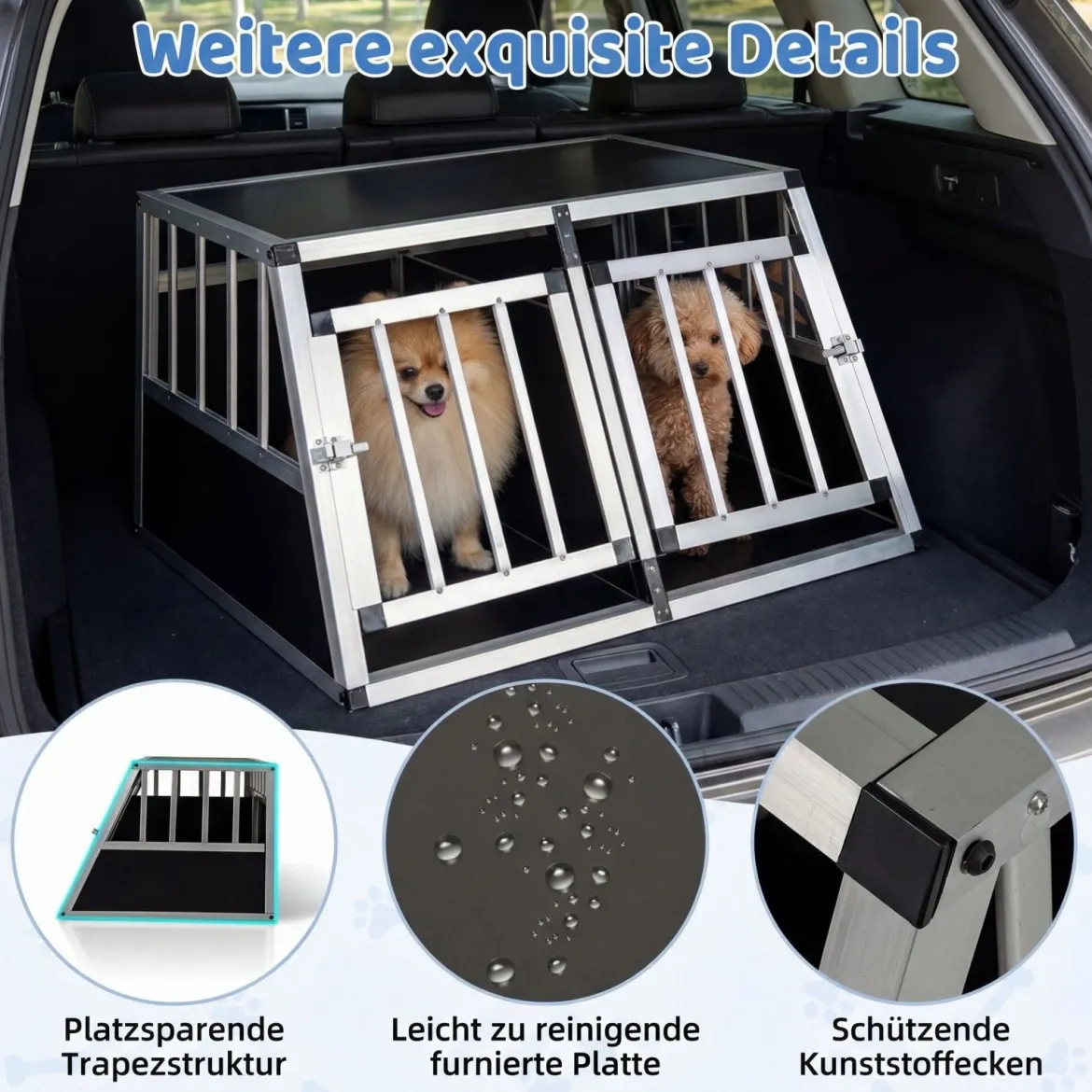 Reise-Hundebox Aluminium-Hundetransportbox mit abschließbarer Tür herausnehmbarer Trennwand Silber