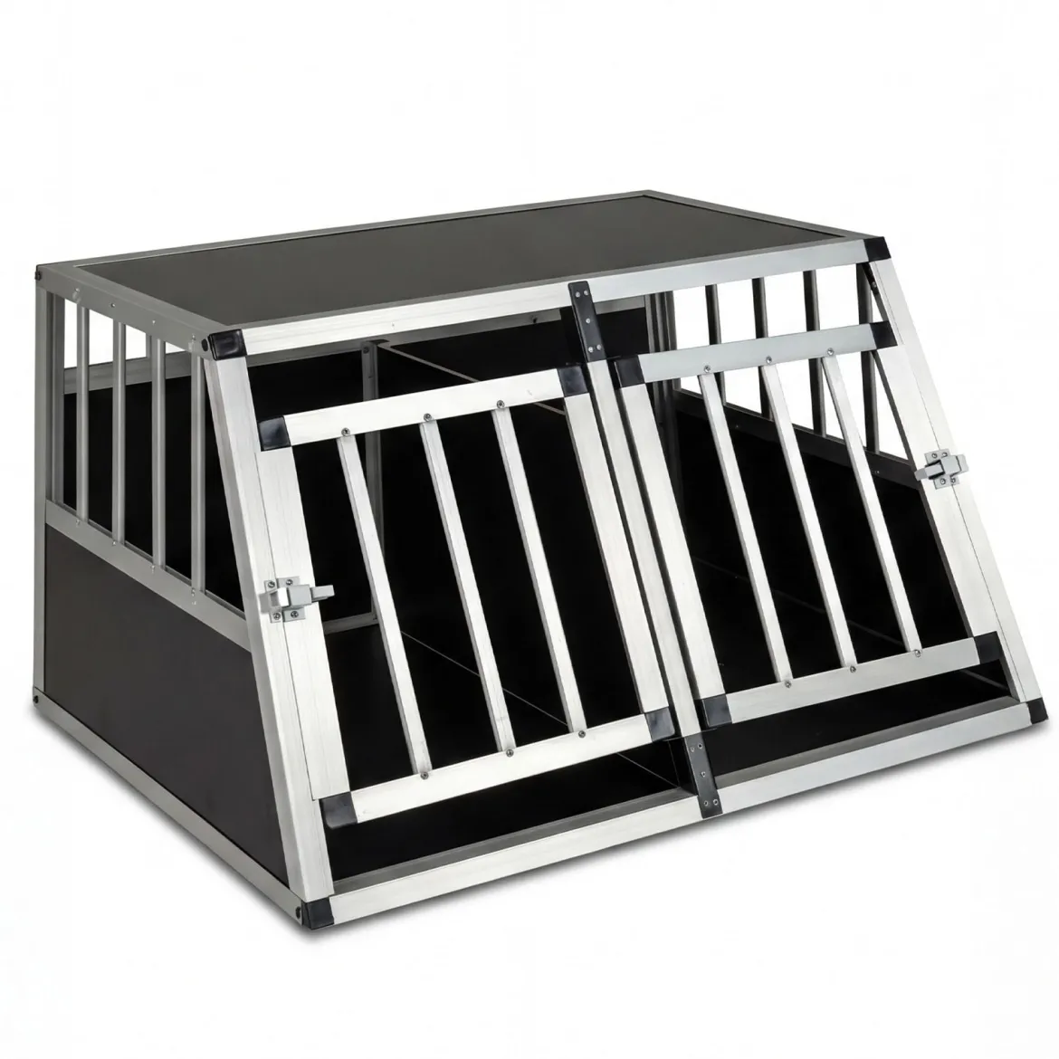 Reise-Hundebox Aluminium-Hundetransportbox mit abschließbarer Tür herausnehmbarer Trennwand Silber