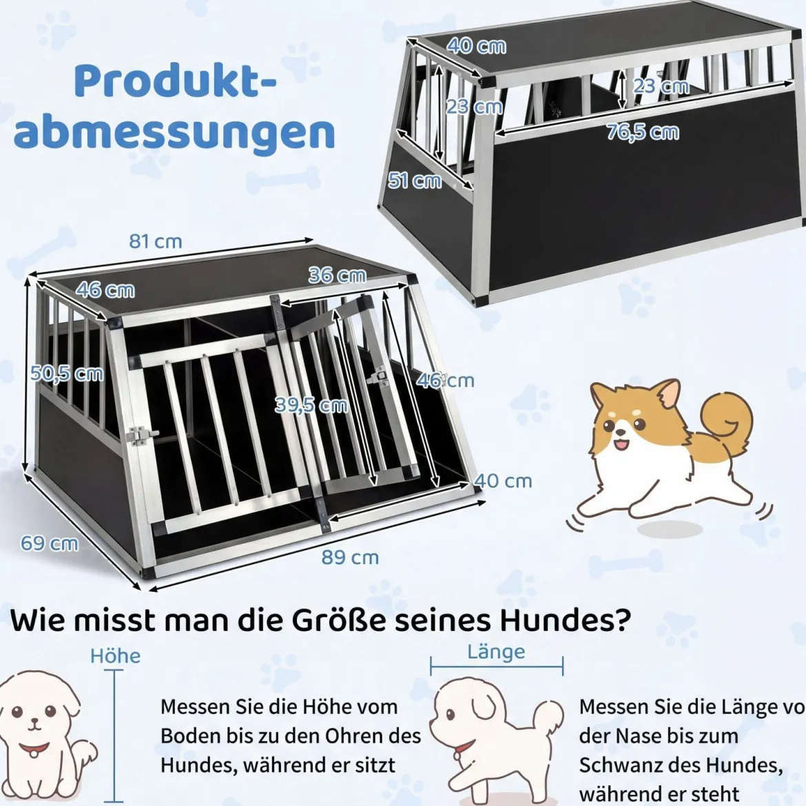 Reise-Hundebox Aluminium-Hundetransportbox mit abschließbarer Tür herausnehmbarer Trennwand Silber