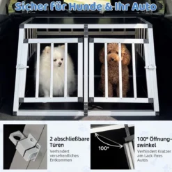 Reise-Hundebox Aluminium-Hundetransportbox mit abschließbarer Tür herausnehmbarer Trennwand Silber