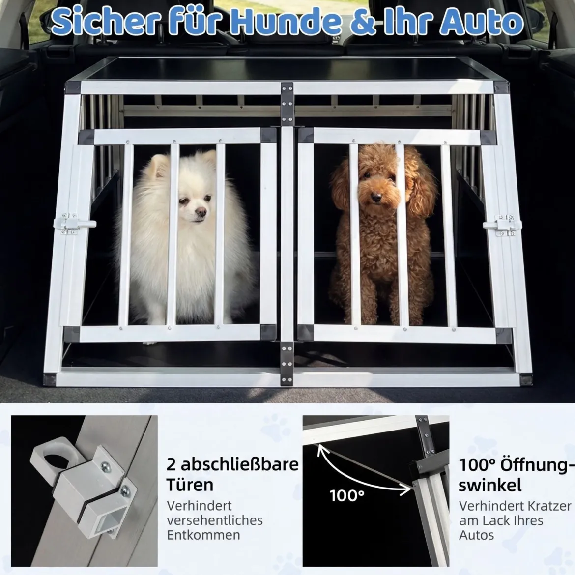Reise-Hundebox Aluminium-Hundetransportbox mit abschließbarer Tür herausnehmbarer Trennwand Silber