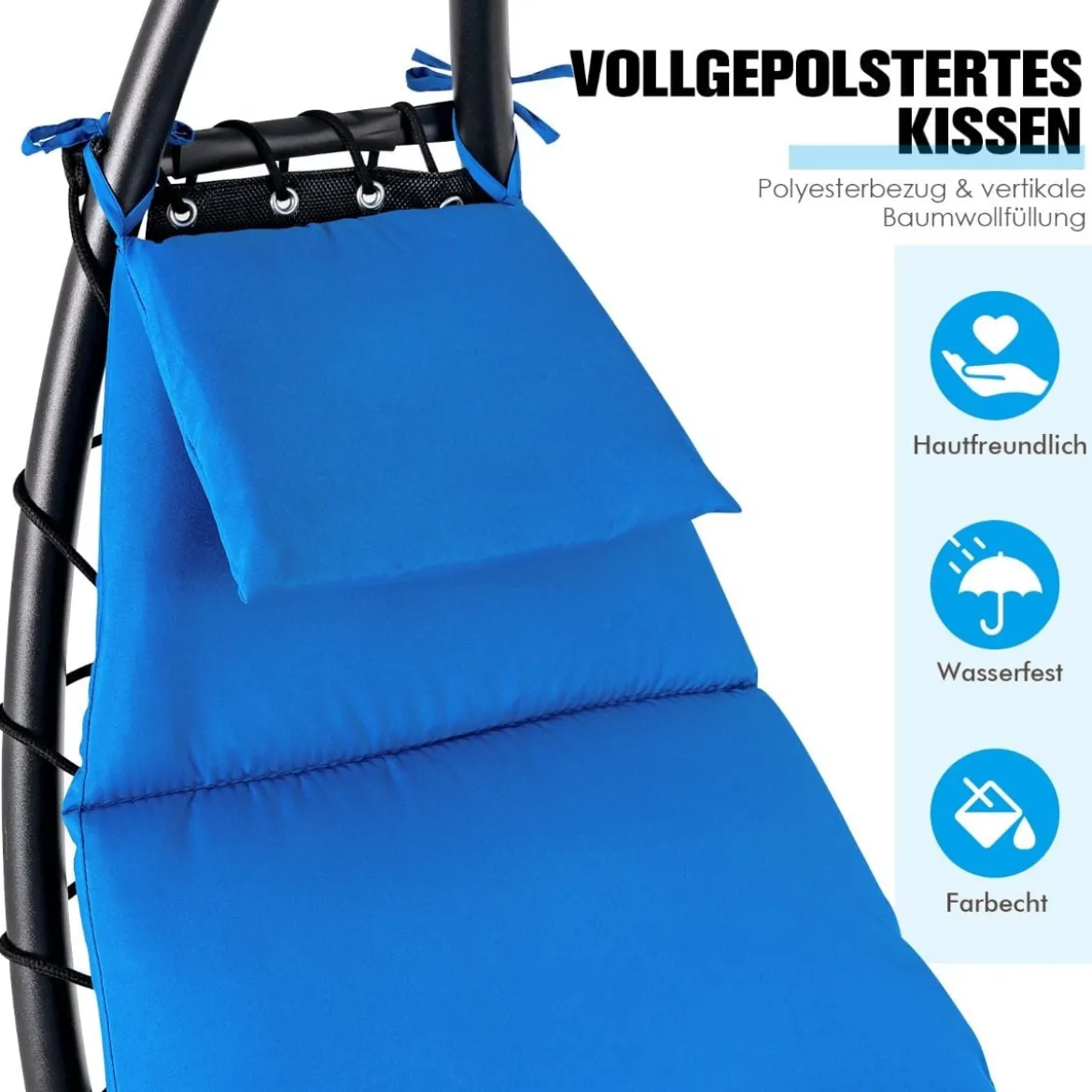 Relaxliege Schwebeliege mit Sonnenschirm und Auflage bis 150kg belastbar Blau