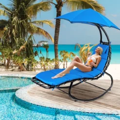 Relaxliege Schwebeliege mit Sonnenschirm und Auflage bis 150kg belastbar Blau