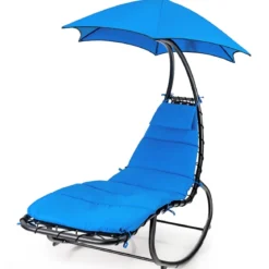 Relaxliege Schwebeliege mit Sonnenschirm und Auflage bis 150kg belastbar Blau